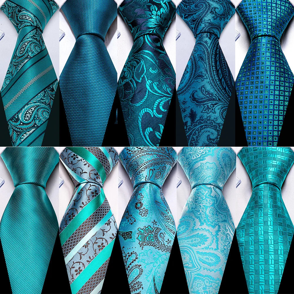 Noverlty Teal Silk Necktie For Men Solid Suit Pocket Square Cufflinks High Quality Tie Set Wedding Party Barry.Wang 241219