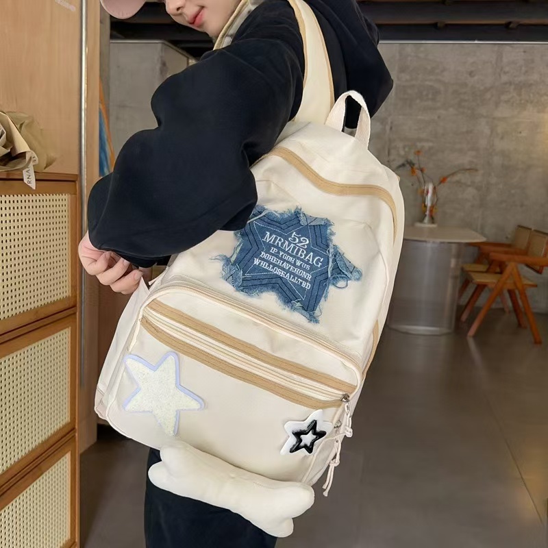 Womens Backpac Star Pattern Casual Travel Backpack Large Capacity Student Schoolbag Denim Shoulder Bag 240921