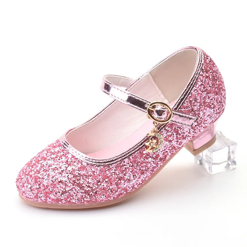 Girls Shoes Children High Heel Glitter Crystal Sandals Fashion Buckle Kids Princess Dance Shoe Student Performance Leather Shoes 241219