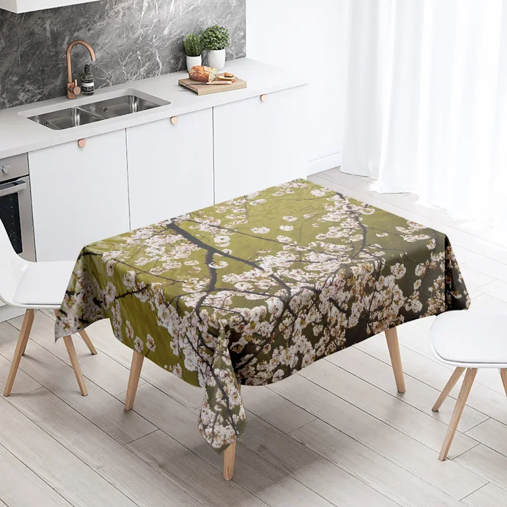 Peach Blossom Floral Tablecloth Anti-Stain Waterproof Dining Table Home Decor Rectangular Kitchen Fireplace Countertop NKB01