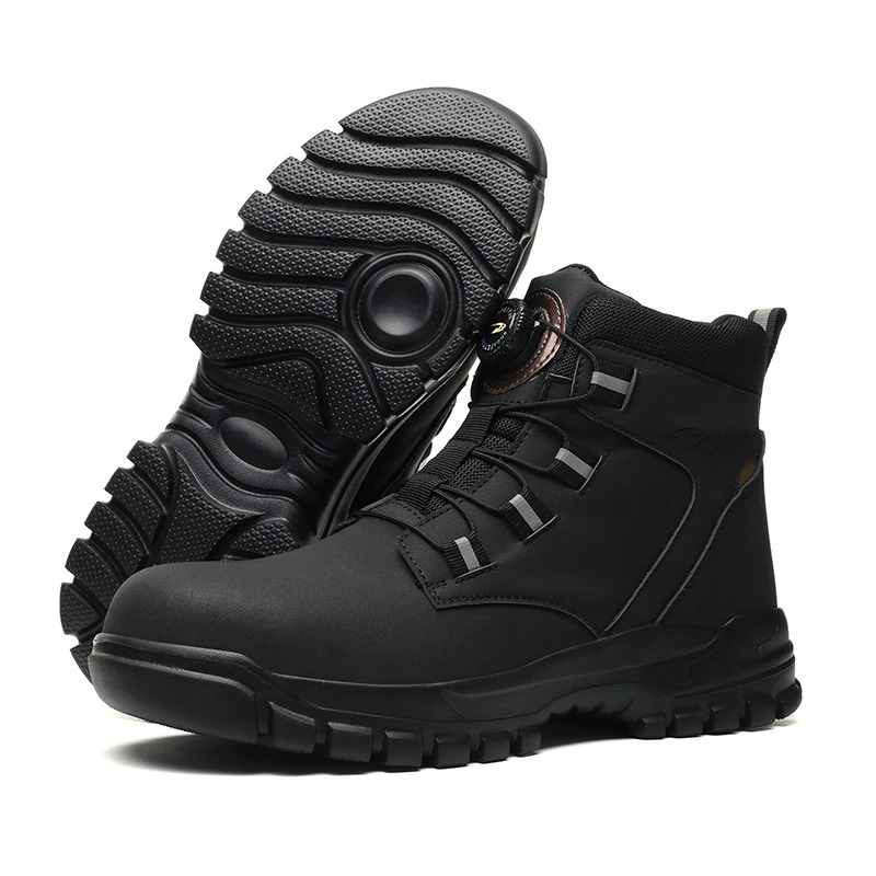 Rotating Button Work Shoes for Men Anti Puncture Work Sneakers Waterproof Black Work Safety Shoes Non Slip Steel Toe Boots 241216