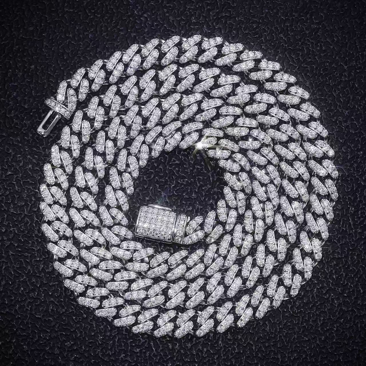 Pass Dia Tester Gra Certificates 8mm Width One Row Sterg Sier Vvs Moissanite Cuban k Chain Necklace