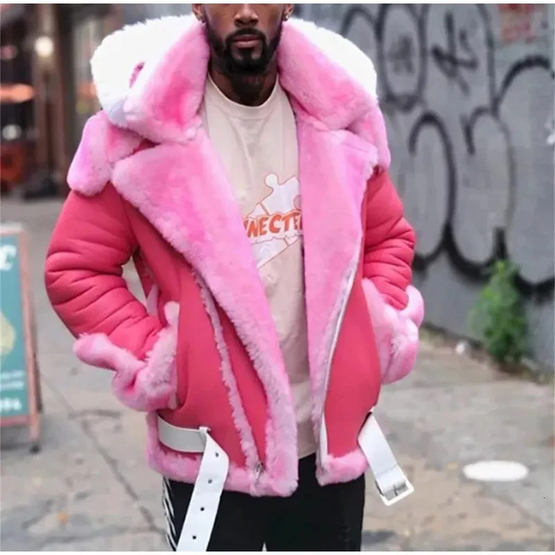 Leather Fleece Thicken Fur Coat Fashion Male Pu Leather Zipper Short Jacket Winter Men Warm Pilot Fleece Jacket 241216