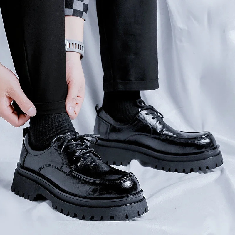 Black Brown Thick Sole Formal Leather Derby Shoes for Men er Platform Casual Shoes Wedding Dress Oxfords Shoes Man 241220