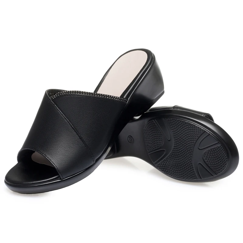AIYUQI Women Slippers Sandals Genuine Leather Summer New Open-toe Women Shoes Slippers Big size Mom Wedge Women Slides