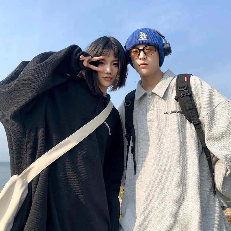 American Retro Lapel Waffle Hoodie Mens Trendy Ins Heavyweight Japanese Jacket Couple 241217