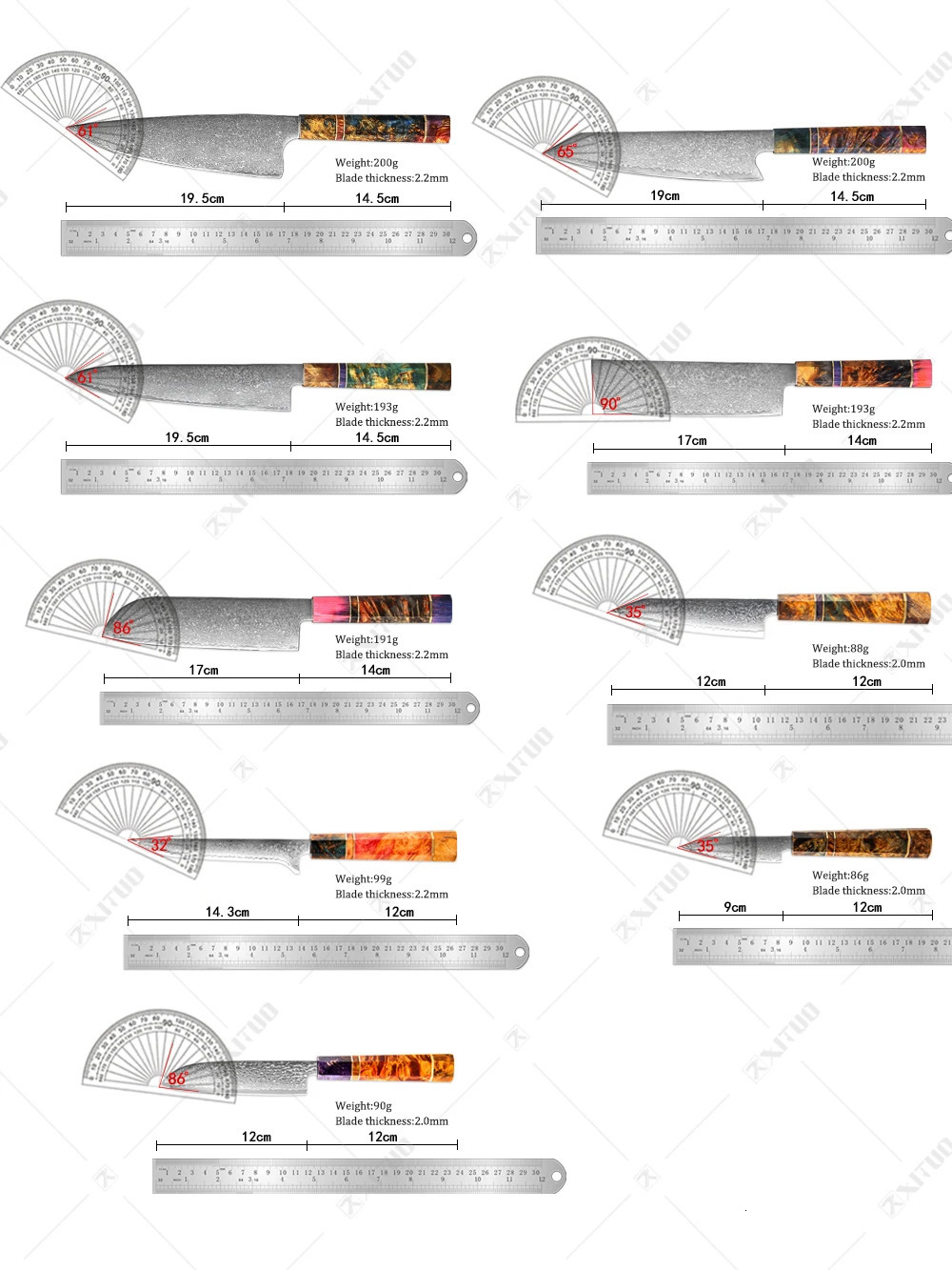 XITUO Damascus Kitchen Knife Set Chef Nakiri Knife 67 Layers Japanese Damascus Steel Chef Knife Sharp Blade Colorful Wood 241220