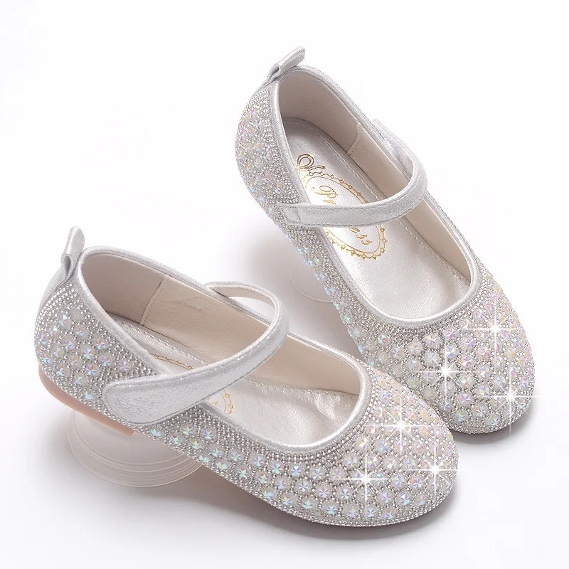 Children Fashion Mary Janes for Party Wedding Shoes for Girls Hinestone Bling Elegant Princess Chic Kids Non-slip Leather Shoes 241219