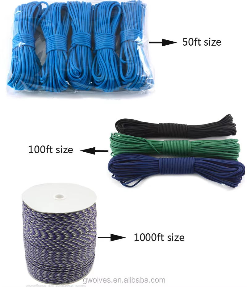 camping survival 550 paracord 4mm polyester parachute cord rope