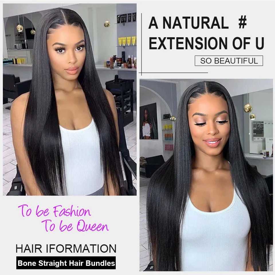 Brazilian bone straight hair bundle front closed 100% human hair 3 bundles with 13X4 transparent ear to ear lace front W241221