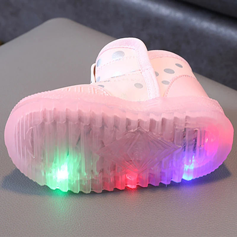 Children Light Toddler Infant Boys Girls Snow Fleece Boot Non Slip Flat Cloth Bottom Infant Crib Shoes Led Light Kid Snow Boots 241219