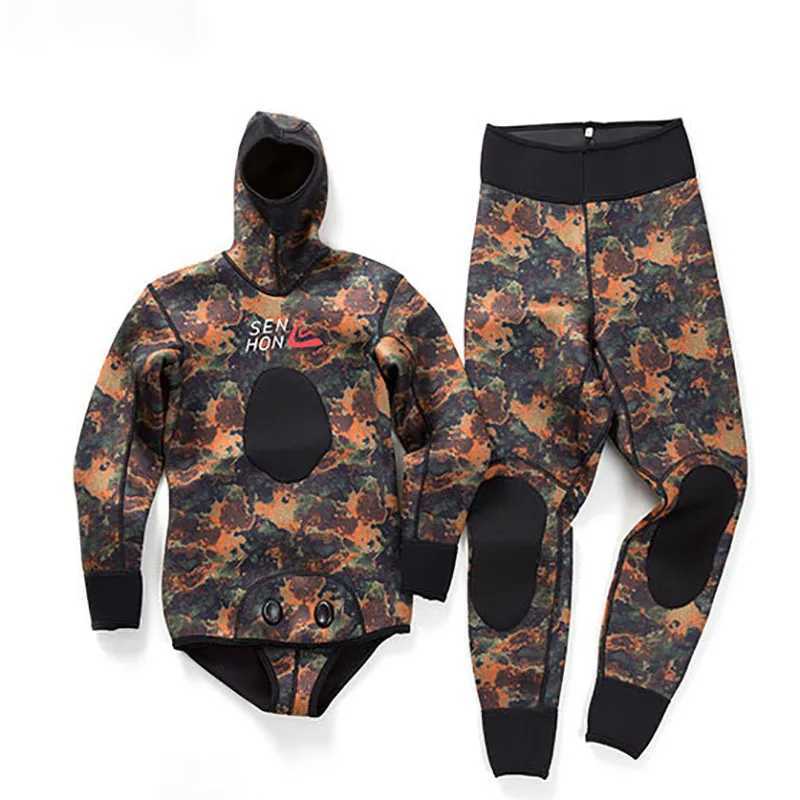 Oulylan 5mm 7mm Neoprene Wetsuit Men Spearfishing Scuba Diving Suit Camouflage 2pieces Keep Warm Fishing Suit SurfersXJ241220