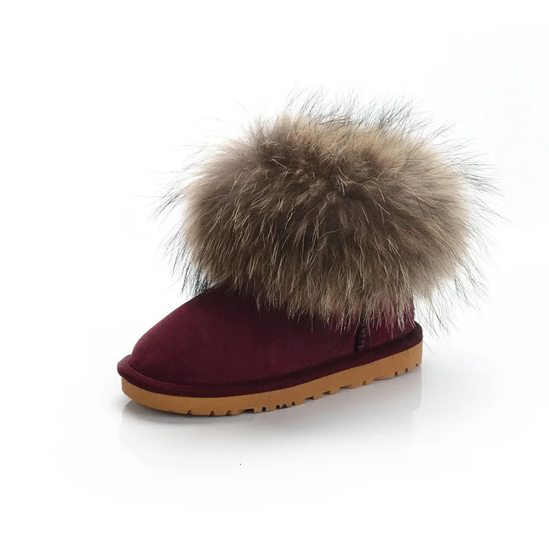 Fox Fur Boots For Girls Boys Snow Boots Genuine Leather Winter Warm Childrens Shoes Plush Fur Botas Kids Zapatos 241219
