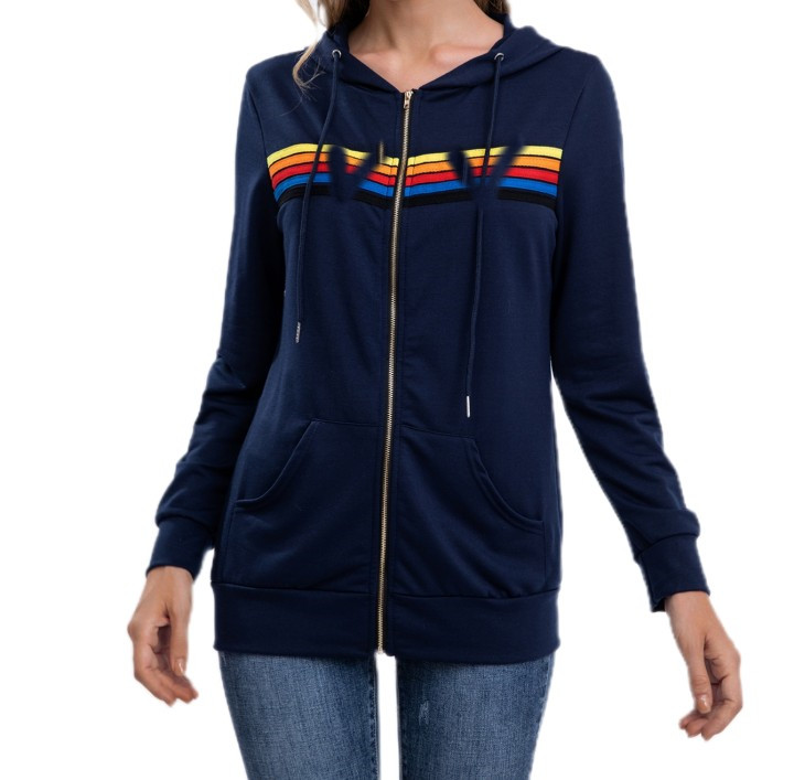Designer Women&#039;s Hoodies & Sweatshirts Zip up Oversized Hoodie Rainbow Harajuku Donsignet Jacket Casual Fashion Striped Plus Size Coat