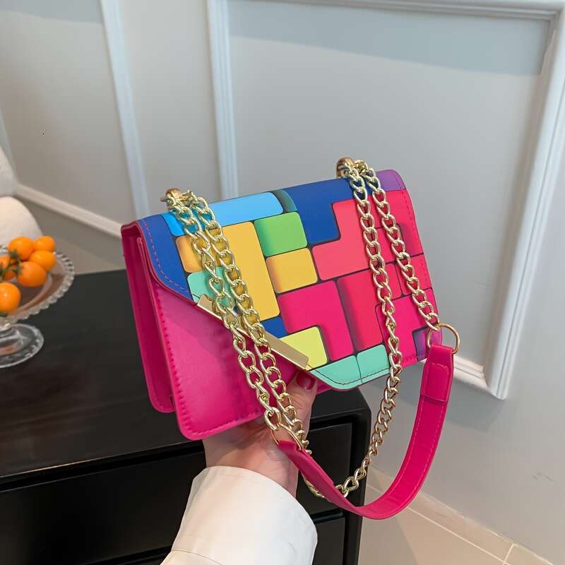 Chic Mini Crossbody Bag Color Block Flap Design - Versatile Shoulder Purse for Fashion-Forward Women