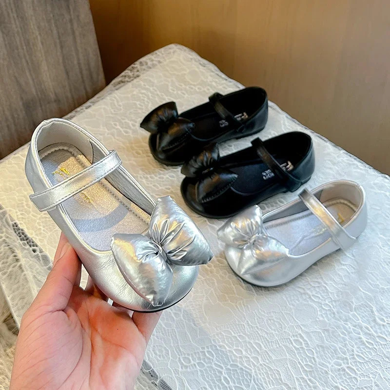 Children Leather Shoes for Girls Autumn Fashion Korean Style Soft Anti-slippery Chic Princess Bowtie Versatile Flats 241220