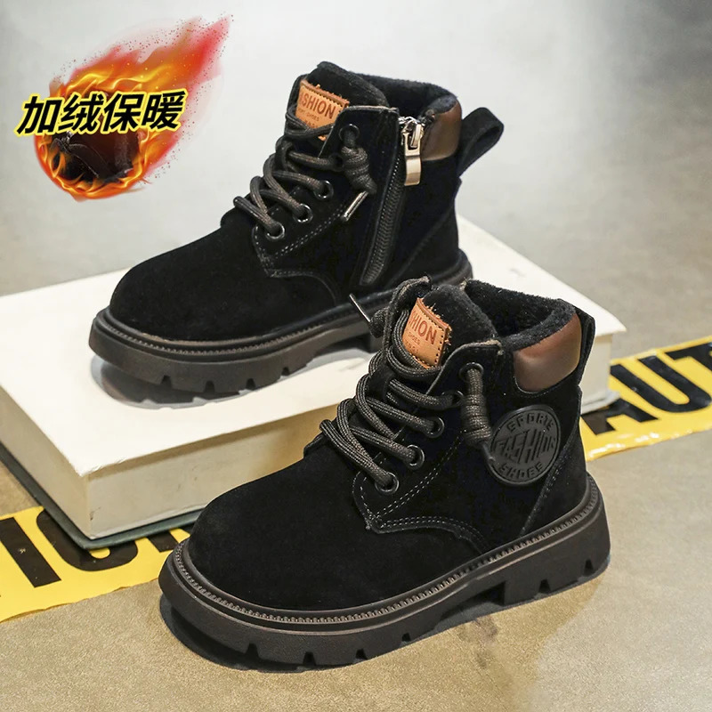 Boy Boots Warm Children Cotton Shoes 4 To 12 Years Fashion Non-slip Warm Plush Sneaker Fur Boy Snow Boots 241219