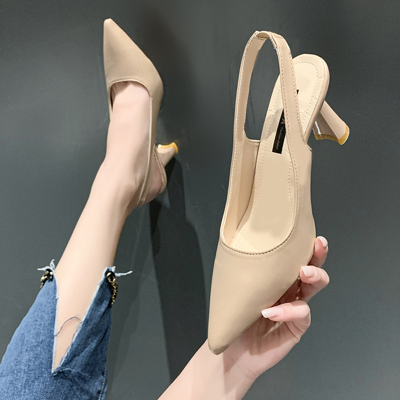 Ddmywed Spring/Summer New Pointed High Thin Heels, Baotou Sandals, Back Hollow Shallow Mouth Single Shoes, Women's Chinese Brand Shoes F1220-26.5