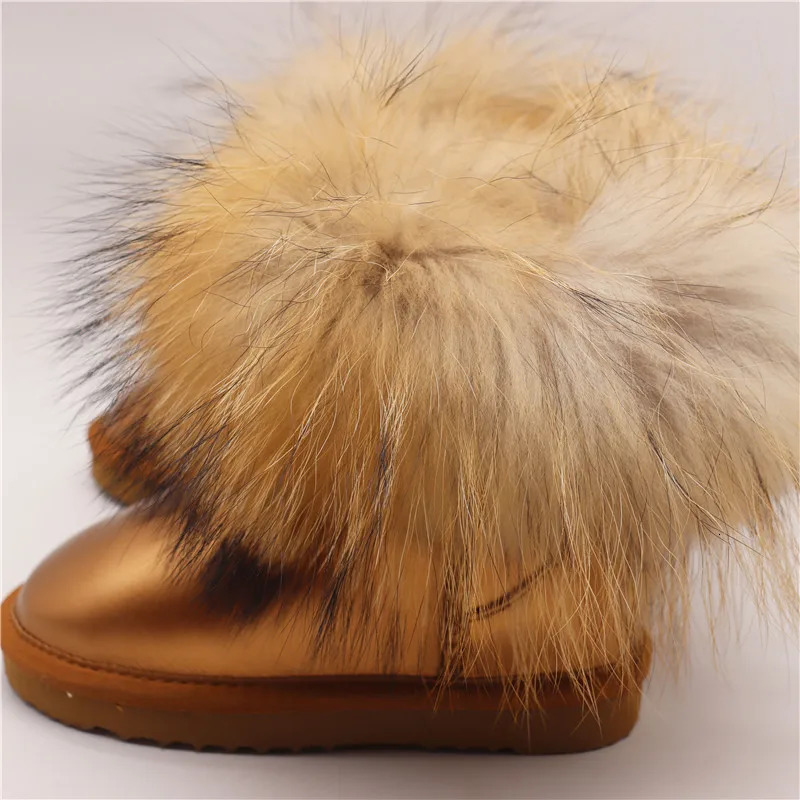 Fox Fur Boots For Girls Boys Snow Boots Genuine Leather Winter Warm Childrens Shoes Plush Fur Botas Kids Zapatos 241219