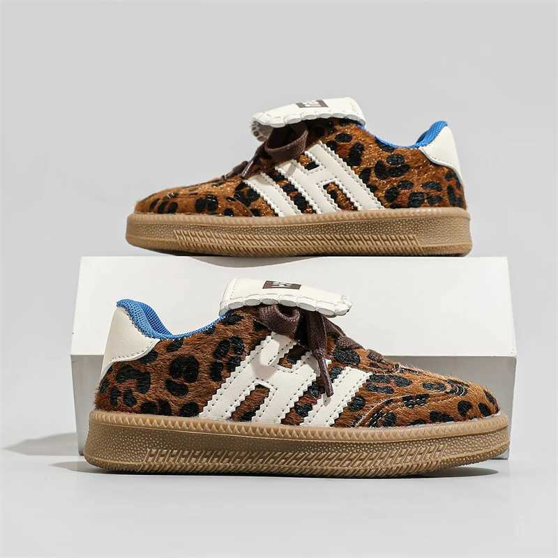Sneakers Childrens Casual Sneakers 3-18 Years Old Leopard Boys Girls Single Shoes Four Seasons Red Soft Non-slip Kids De Training Shoes H241220
