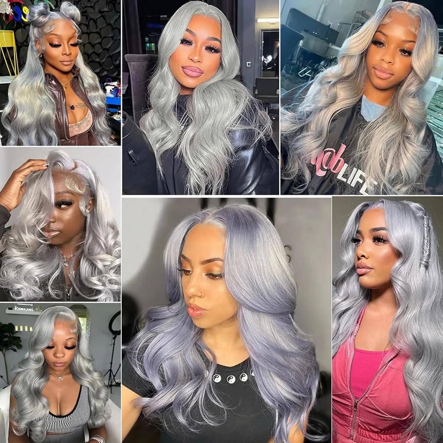 13x4Lace Front Realistic Wigs 36 Inches Grey Long Natural Body Wave Big Curly Synthetic Wig 180 Density Heat Resistant resemble Human Hair For Black W