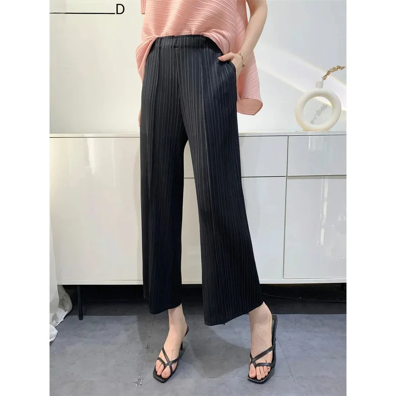 MIYAKE Highgrade Pleated Pants Women Summer Drape High Waist Ninepoint Straight Tube Comfortable Casual Versatile Cigarette 241218