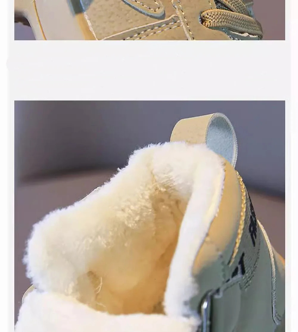 Winter Plush Boots For Children Anti-slippery Thick Warm Snow Boots PU Leather Trend Fashion Teenager Boys Cotton Shoes 241219