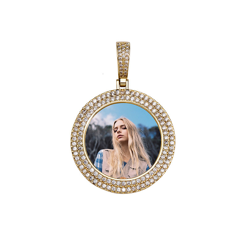 Fine Quality Custom Photo Round Pendant Necklace 18k Gold Iced Out Cubic Zirconia DIY Picture Frame Diamond Necklaces For Lovers Family Friends Memori