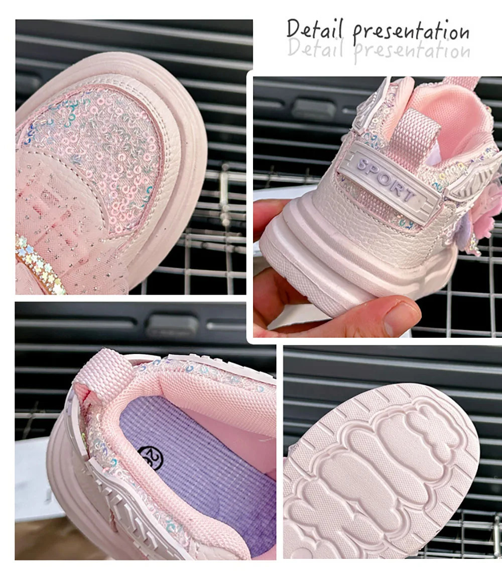 Korean Style Princess Shoes For Girls Rhinestone Sequins Bling Childrens Sport Shoes Soft-soled Sneakers For Kids Fashion Shoes 241219