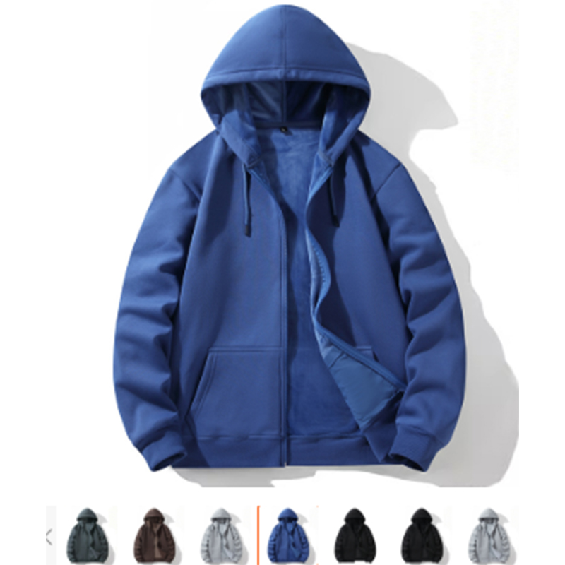 Cardigan hooded sweater men's autumn and winter loose big yards solid color versatile jacket padded thickened hoodie casual couple suit m036