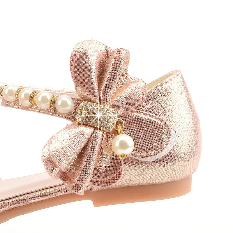 Girls Wedding Shoes Glitter Flat Heels Children Princess Sandals Dance Kids Fashion Party Shoes with Pearl 241219