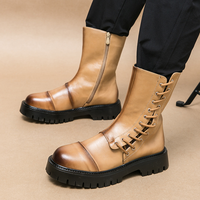 Men Boots Thick Sole High-Top Fashion Simple Casual Style Designer Shoes Versatile Winter Trendy Triple Black Brown fashion