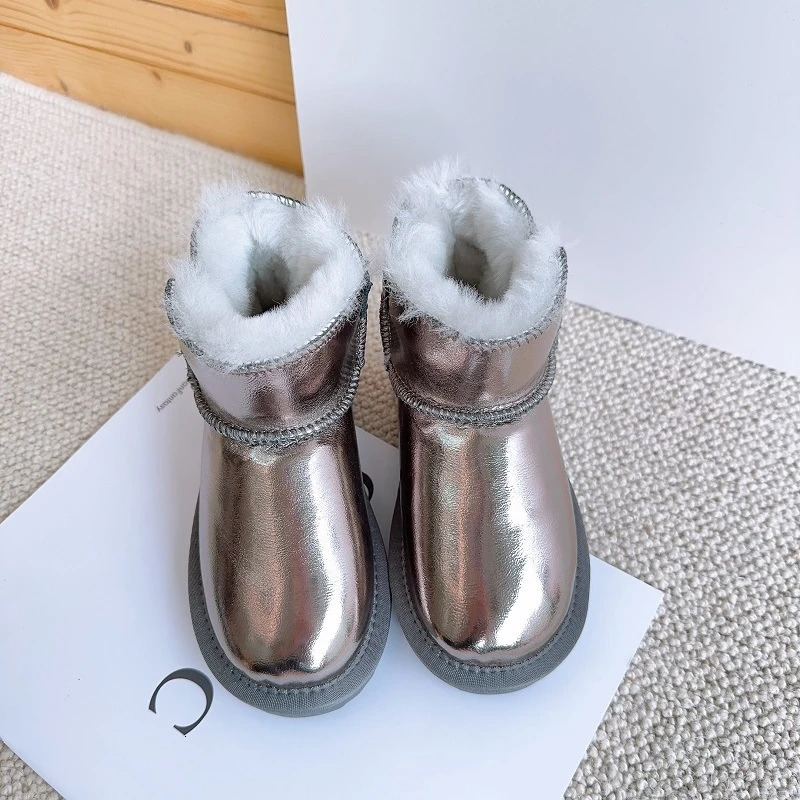 Cow Leather Kids Snow Boots Warm High Quality Wool Boys Ankle Boots Winter Genuine Leather Waterproof Girls Fashion Shoes 241219