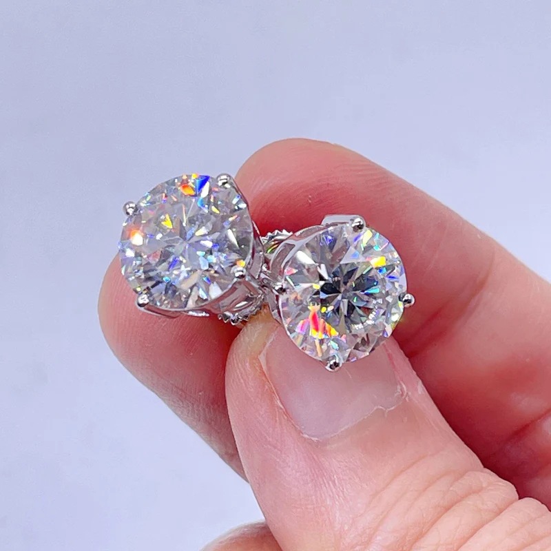 Dia VVS Round S 10K 14K Solid Gold Stud Women Men Moissanite Earrings