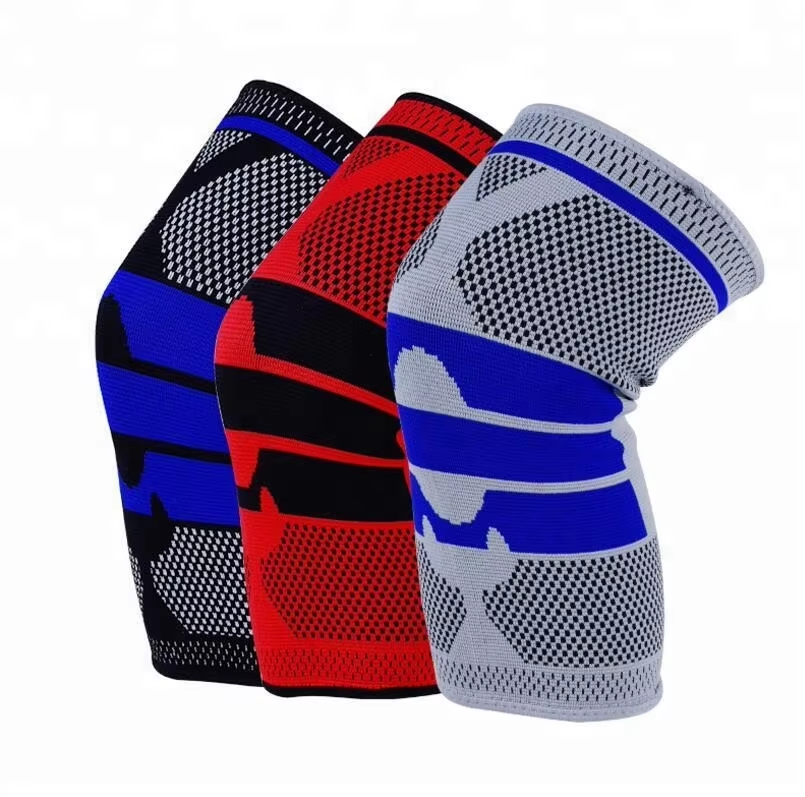 Outdoor sport nylon knee sleeve spandex compression basketball knee brace with spring