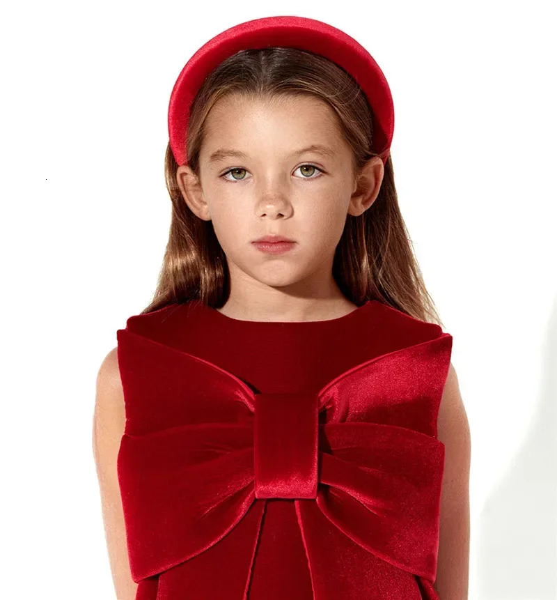 Fashion Girls Christmas Red Party Dress Big Bow Vest Dress Corduroy Girls Year Greeting Dress 1-6T 241219