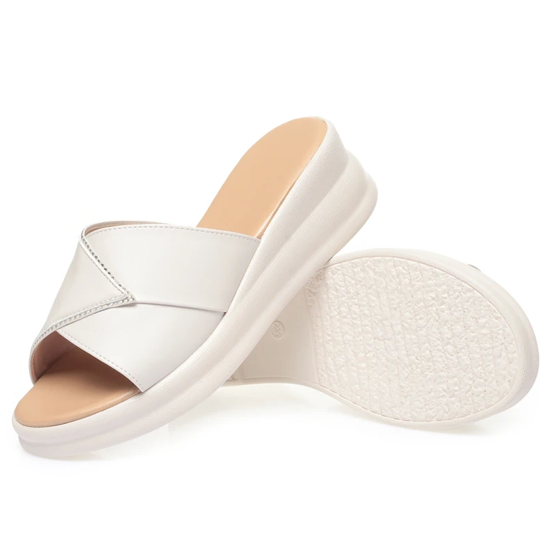 AIYUQI Women Slippers Wedge Genuine Leather Summer Slippers Women Large Size Casual Mom Slippers Ladies