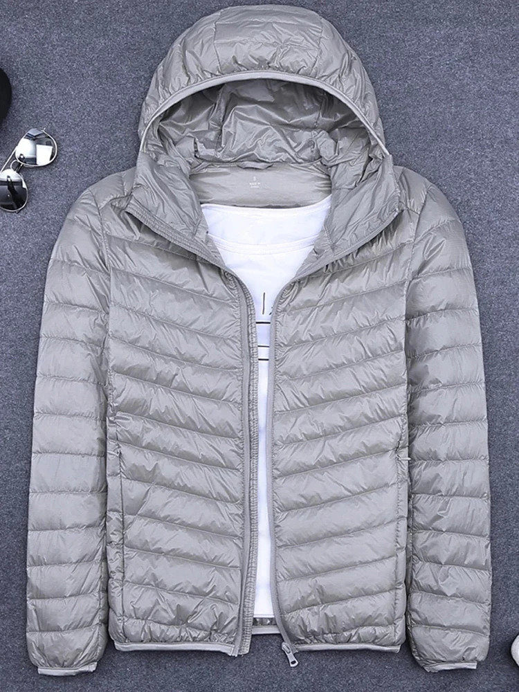 Mens Winter Coat Duck Down Jackets Ultra Light Thin Hooded Down Coat Portable Windproof Puffer Parkas Male Overcoat 6XL 241220