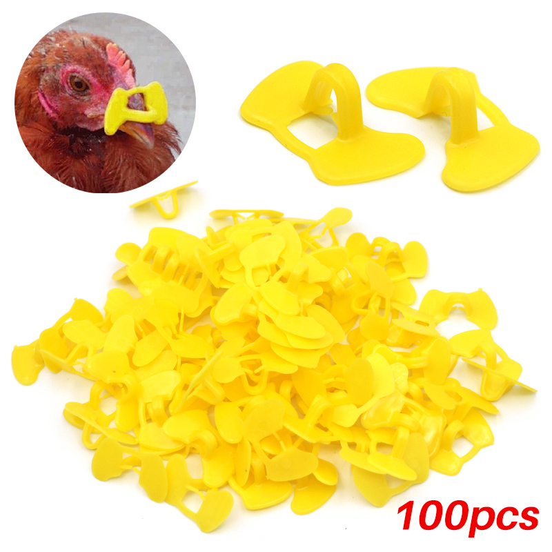 100Pcs Chicken Glasses Yellow Plastic No bolt Chicken Glasses Anti-pecking Glasses for Chicken Pheasant Poultry Equipments