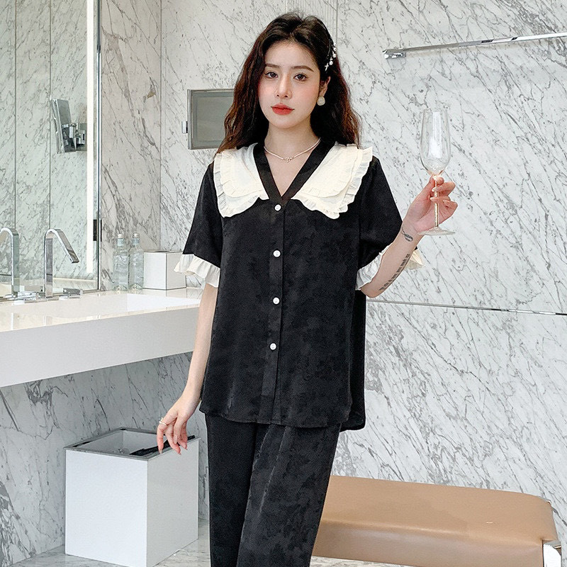 B871-Pajamas women 2023 new women's cotton silk home wear suit short-sleeved two-piece summer