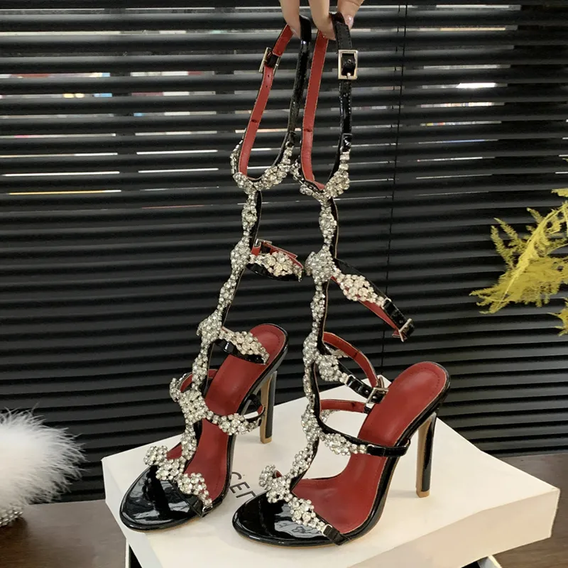Liyke Fashion Design Glitter Crystal Strap Women Sexy Sandals Summer Party Dress Shoes Female Open Toe Rhie High Heels