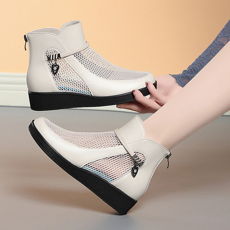 AIYUQI Women's Cool Boots Summer Genuine Leather Platform Women's Shoes Fashion Large Size Women's Mesh Boots