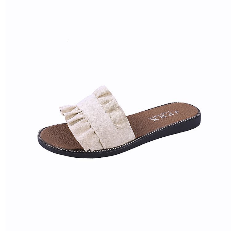Ddmywed Spring/Summer New Shoes And Slippers, Ruffled Edge Leisure Beach Women's Sandals, Flat Bottom, One Word Slippers Chinese Brand Shoes F122