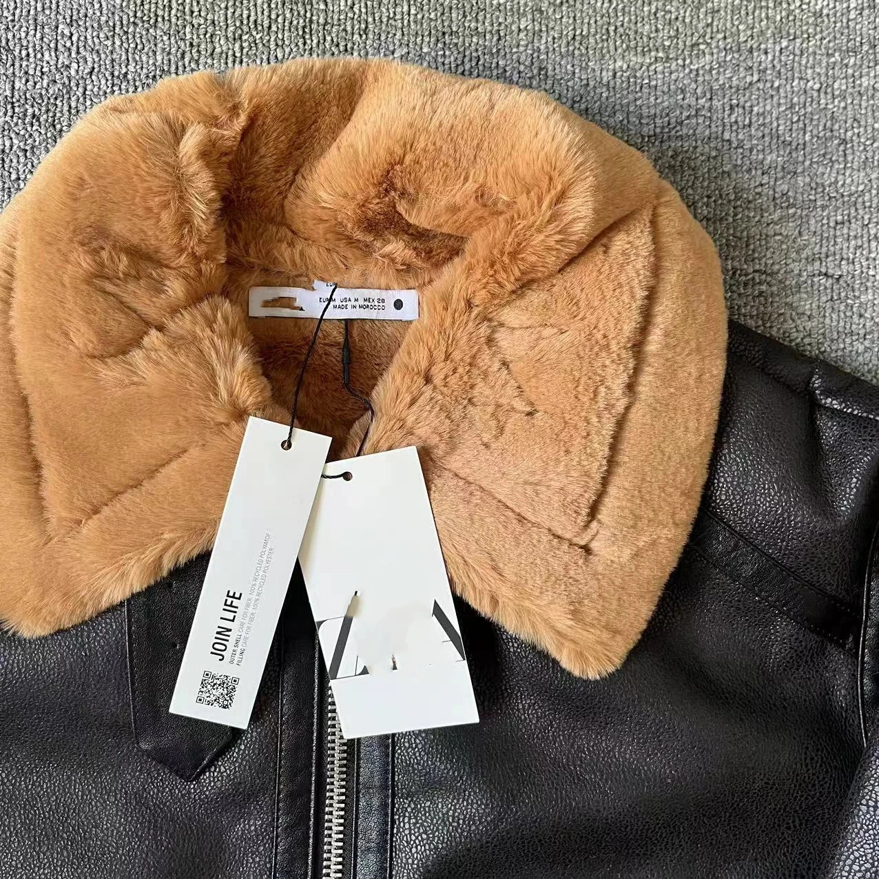 ZA autumn womens clothing style slim fit and simple lapel fur integrated short lamb fur patchwork leather jacket 241220