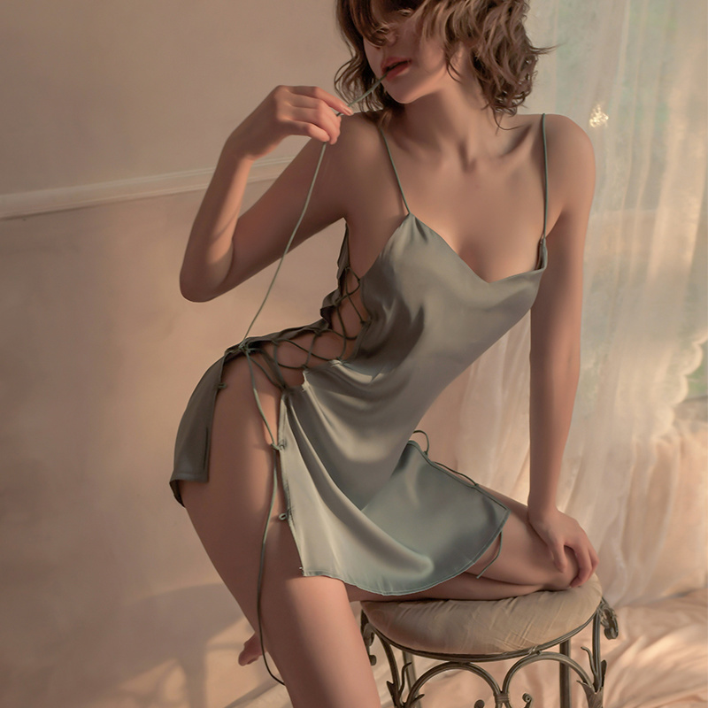 Y2k Hot Dress Women Plus Size Silk Slip Lace Up Side Split Evening Dresses Party Sexy Clothes Halter Deep V Backless Mini Skirt