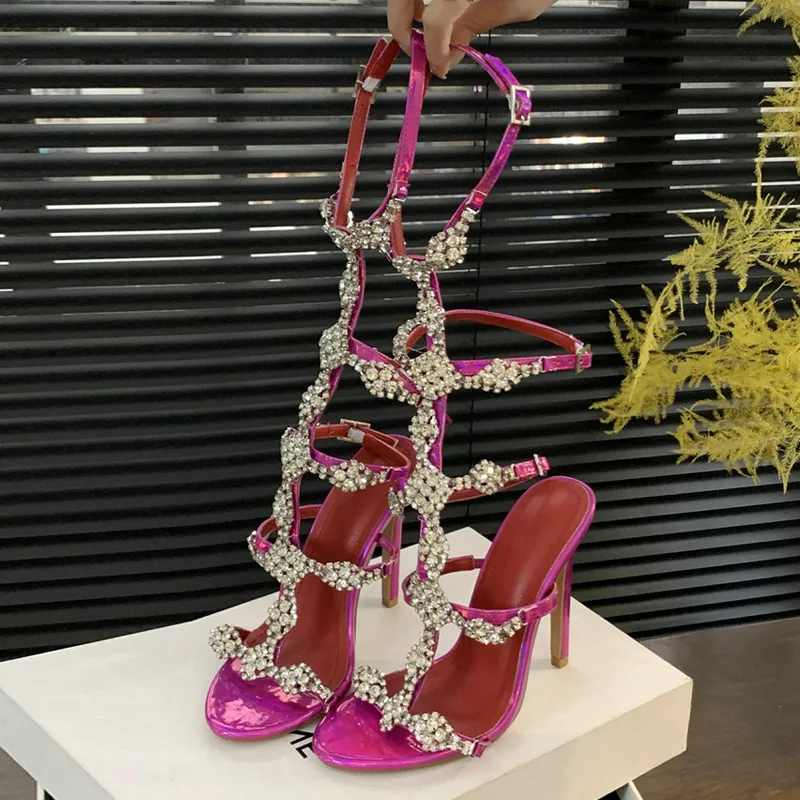 Liyke Fashion Design Glitter Crystal Strap Women Sexy Sandals Summer Party Dress Shoes Female Open Toe Rhie High Heels