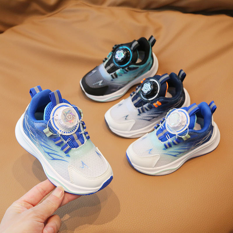 Toddler Sport Shoes Spring New Boy Basketball Rotating Buckle Kids Shoes Kidsnest Fashion Girl Light Running Trainer Shoes Sizes US5C-US1Y