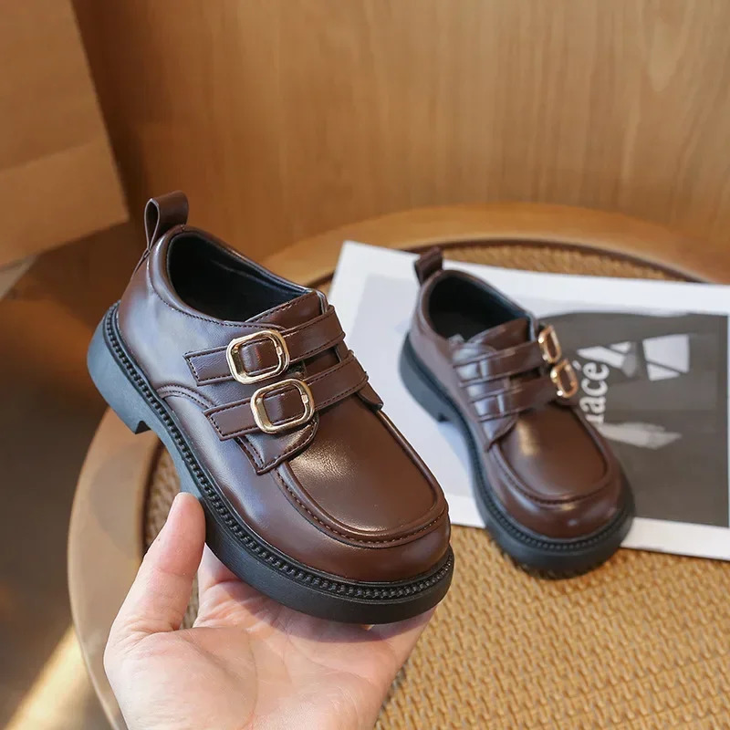 Winter Children Leather Shoes for Girls Fashion Korean Style Anti-slippery Britishi Style Soft Bottom Versatile Loafer 241220