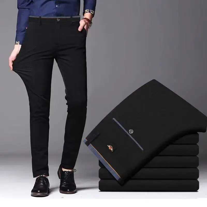 Mens elastic straight pants business casual pants mens formal mens pants solid color black BLUE Plus size 38 40 W250411