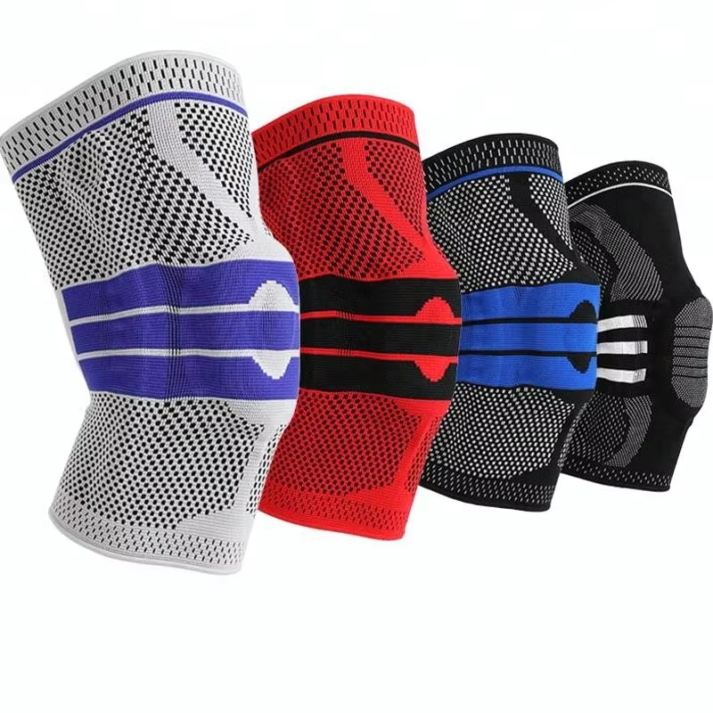 Elastic Basketball Compression Knee Brace Nylon Knee Support Sleeve With Silicone For Running